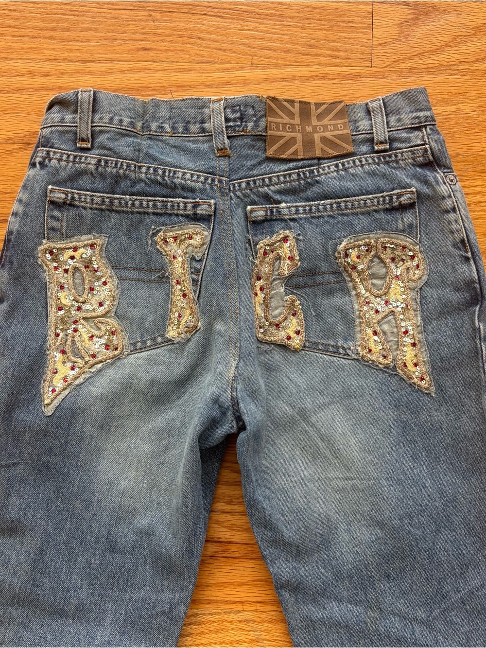 Richmond Women's Blue Jeans with Gold & Red Embellished Back